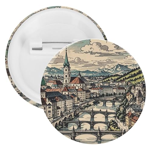 Salzburger Region Abzeichen Metall Runde Pins Leichte Brosche für Rucksack Mode Button Pins Abzeichen für Hemden Jacken Schal Mantel Unisex, 5 Stück, Weißblech, Runde Metallnadeln von FHESDCW