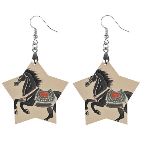 Traditionelle chinesische Malerei Pferd Holzohrringe für Frauen, Vintage eleganter Holzschmuck, leichte Ohrringe für Hochzeit, Party, Alltagsschmuck Geschenk, Star, Holz, Holz Traditionelle chinesische Malerei Pferd Holzohrringe für Frauen, Vintage eleganter Holzschmuck, leichte Ohrringe für Hochzeit, Party, Alltagsschmuck Geschenk, Star, Holz, Holz von FHESDCW