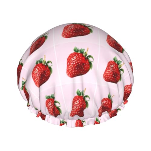 Duschhaube mit Erdbeermotiv, wasserdichte Duschhaube für Damen, wiederverwendbar, mit elastischem Band von FHESDMN