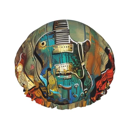 Guitars Art Printed Shower Cap,Waterproof Shower Cap For Women Reusable Shower Hat Bath Caps With Elastic Band von FHESDMN