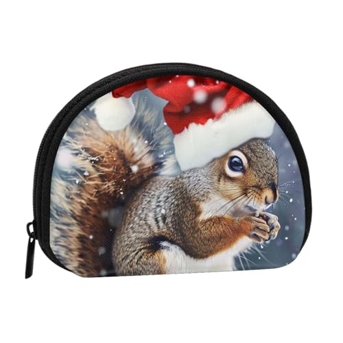 Weihnachts-Eichhörnchen-bedruckte Münzgeldbörse, Mini-Aufbewahrungstasche, Kosmetiktaschenhalter für Damen und Mädchen, Schwarz , Einheitsgröße, Münztasche von FHESDMN
