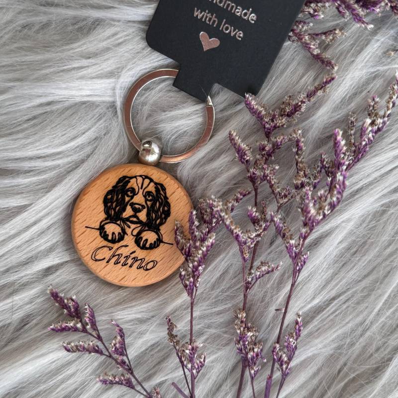 Personalisierter Holz-Schlüsselanhänger Hund - Mit Namen Graviert Geschenk Für Hundeliebhaber & Hundefreunde Hundeanhänger Mit Gravur von FHGipsArt
