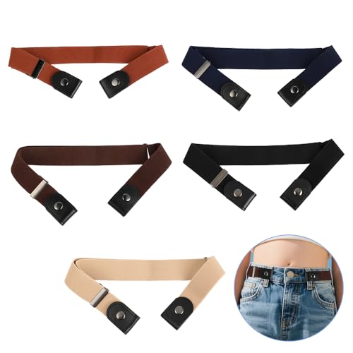 FHISKUNYU 5 Stück Elastischer Gürtel ohne Schnalle für Kinder - Verstellbarer Unsichtbarer Stretchgürtel mit Weichem Material von FHISKUNYU