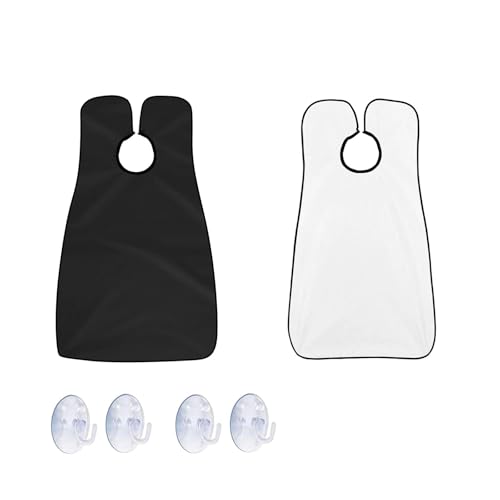 FHISKUNYU Bart Schürze 2er Set für Männer, Wasserdichte Non-Stick Rasierumhang mit 4 Saugnäpfen für Tägliche Rasurpflege und Professionelle Barbierpraxis, Schwarz & Weiß​ von FHISKUNYU