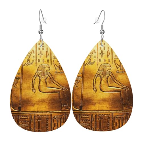 Ägypten Hieroglyphen Teardrop Leder Ohrringe Damen Druck Anhänger mit Haken Mode Vintage Party Alltag, Einheitsgröße, Leder von FHIZOAL