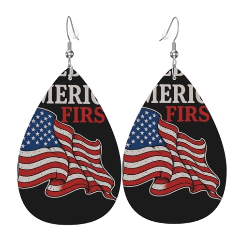 America First Teardrop Leder Ohrringe Damen Druck Anhänger mit Haken Mode Vintage Party Alltag, Einheitsgröße, Leder America First Teardrop Leder Ohrringe Damen Druck Anhänger mit Haken Mode Vintage Party Alltag, Einheitsgröße, Leder von FHIZOAL