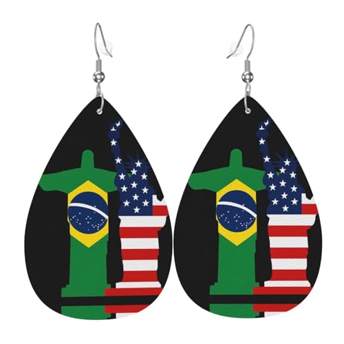 Amerika und Brasilien Teardrop Leder Ohrringe Damen Druck Anhänger mit Haken Mode Vintage Party Alltag, Einheitsgröße, Leder von FHIZOAL