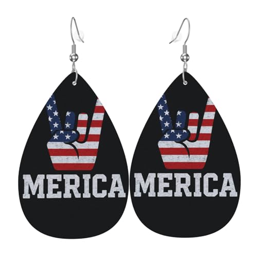 Amerikanische Flagge Gesten Teardrop Leder Ohrringe Damen Druck Anhänger mit Haken Mode Vintage Party Alltag, Einheitsgröße, Leder Amerikanische Flagge Gesten Teardrop Leder Ohrringe Damen Druck Anhänger mit Haken Mode Vintage Party Alltag, Einheitsgröße, Leder von FHIZOAL