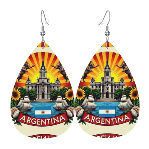 Argentinien Emblem mit Sonnenfluss Teardrop Leder Ohrringe Damen Druck Anhänger mit Haken Mode Vintage Party Alltag, Einheitsgröße, Leder Argentinien Emblem mit Sonnenfluss Teardrop Leder Ohrringe Damen Druck Anhänger mit Haken Mode Vintage Party Alltag, Einheitsgröße, Leder von FHIZOAL