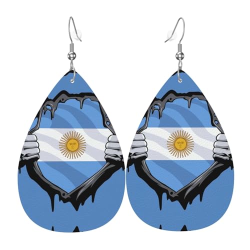 Argentinien Flagge Herz Teardrop Leder Ohrringe Damen Druck Anhänger mit Haken Mode Vintage Party Alltag, Einheitsgröße, Leder Argentinien Flagge Herz Teardrop Leder Ohrringe Damen Druck Anhänger mit Haken Mode Vintage Party Alltag, Einheitsgröße, Leder von FHIZOAL