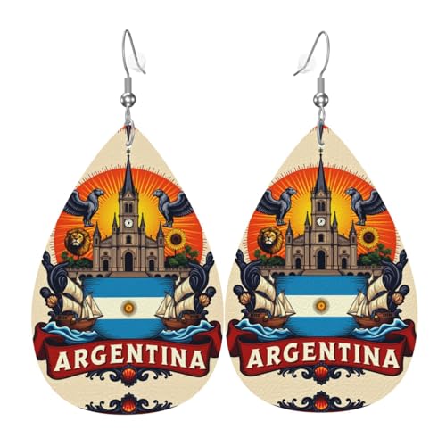 Argentinien Flagge mit Kirche Teardrop Leder Ohrringe Damen Druck Anhänger mit Haken Mode Vintage Party Alltag, Einheitsgröße, Leder Argentinien Flagge mit Kirche Teardrop Leder Ohrringe Damen Druck Anhänger mit Haken Mode Vintage Party Alltag, Einheitsgröße, Leder von FHIZOAL