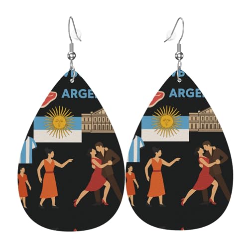 Argentinien Kult Teardrop Leder Ohrringe Damen Druck Anhänger mit Haken Mode Vintage Party Alltag, Einheitsgröße, Leder Argentinien Kult Teardrop Leder Ohrringe Damen Druck Anhänger mit Haken Mode Vintage Party Alltag, Einheitsgröße, Leder von FHIZOAL