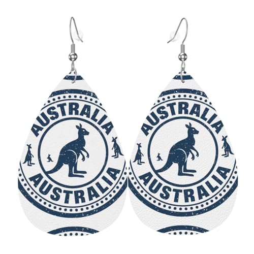 Australia Kang Teardrop Leder Ohrringe Damen Print Anhänger mit Haken Mode Vintage Party Alltag, Einheitsgröße, Leder Australia Kang Teardrop Leder Ohrringe Damen Print Anhänger mit Haken Mode Vintage Party Alltag, Einheitsgröße, Leder von FHIZOAL
