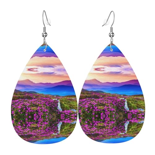 Berg-Blumenlandschaft Tropfenform Leder Ohrringe Damen Druck Anhänger mit Haken Mode Vintage Party Alltag, Einheitsgröße, Leder Berg-Blumenlandschaft Tropfenform Leder Ohrringe Damen Druck Anhänger mit Haken Mode Vintage Party Alltag, Einheitsgröße, Leder von FHIZOAL