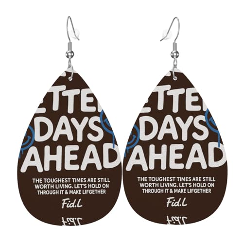 Better Days Ah Teardrop Leder Ohrringe Damen Druck Anhänger mit Haken Mode Vintage Party Alltag, Einheitsgröße, Leder Better Days Ah Teardrop Leder Ohrringe Damen Druck Anhänger mit Haken Mode Vintage Party Alltag, Einheitsgröße, Leder von FHIZOAL