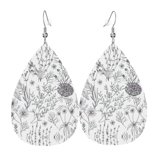 Blühende Kräuter und krautige Pflanzen Teardrop Leder Ohrringe Damen Druck Anhänger mit Haken Mode Vintage Party Alltag, Einheitsgröße, Leder Blühende Kräuter und krautige Pflanzen Teardrop Leder Ohrringe Damen Druck Anhänger mit Haken Mode Vintage Party Alltag, Einheitsgröße, Leder von FHIZOAL