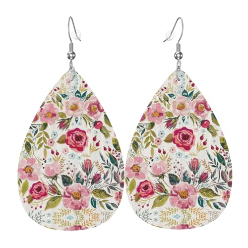 Blumenblatt Teardrop Leder Ohrringe Damen Druck Anhänger mit Haken Mode Vintage Party Alltag, Einheitsgröße, Leder Blumenblatt Teardrop Leder Ohrringe Damen Druck Anhänger mit Haken Mode Vintage Party Alltag, Einheitsgröße, Leder von FHIZOAL