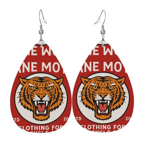 Bold Tiger Des Teardrop Leder Ohrringe Damen Druck Anhänger mit Haken Mode Vintage Party Alltag, Einheitsgröße, Leder Bold Tiger Des Teardrop Leder Ohrringe Damen Druck Anhänger mit Haken Mode Vintage Party Alltag, Einheitsgröße, Leder von FHIZOAL