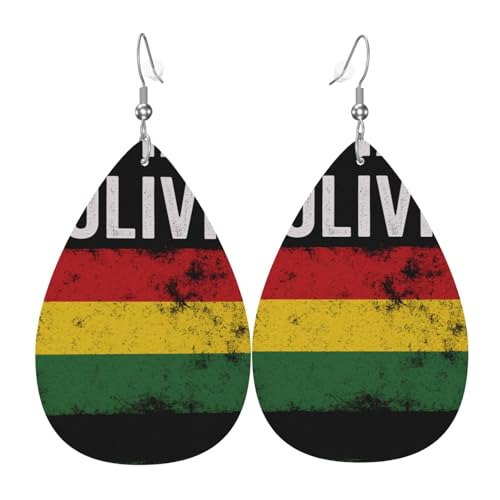 Bolivien Flagge Teardrop Leder Ohrringe Damen Druck Anhänger mit Haken Mode Vintage Party Alltag, Einheitsgröße, Leder Bolivien Flagge Teardrop Leder Ohrringe Damen Druck Anhänger mit Haken Mode Vintage Party Alltag, Einheitsgröße, Leder von FHIZOAL