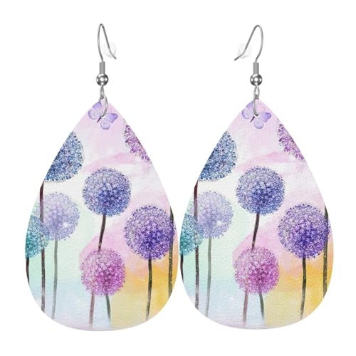 Bunte Blumen lila Schmetterling Tropfen Leder Ohrringe Damen Druck Anhänger mit Haken Mode Vintage Party Alltag, Einheitsgröße, Leder Bunte Blumen lila Schmetterling Tropfen Leder Ohrringe Damen Druck Anhänger mit Haken Mode Vintage Party Alltag, Einheitsgröße, Leder von FHIZOAL
