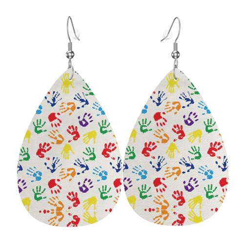 Bunte Handformen Regenbogen Tropfen Leder Ohrringe Damen Druck Anhänger mit Haken Mode Vintage Party Alltag, Einheitsgröße, Leder Bunte Handformen Regenbogen Tropfen Leder Ohrringe Damen Druck Anhänger mit Haken Mode Vintage Party Alltag, Einheitsgröße, Leder von FHIZOAL