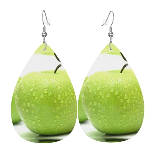 Cyan Fruit Teardrop Leder Ohrringe Damen Druck Anhänger mit Haken Mode Vintage Party Alltag, Einheitsgröße, Leder von FHIZOAL