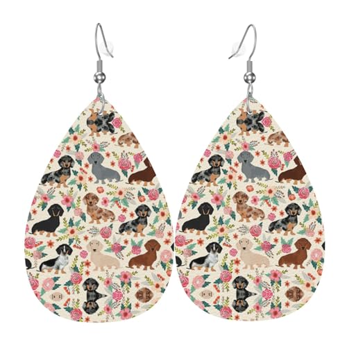 Dackel Floral Teardrop Leder Ohrringe Damen Druck Anhänger mit Haken Mode Vintage Party Alltag, Einheitsgröße, Leder Dackel Floral Teardrop Leder Ohrringe Damen Druck Anhänger mit Haken Mode Vintage Party Alltag, Einheitsgröße, Leder von FHIZOAL