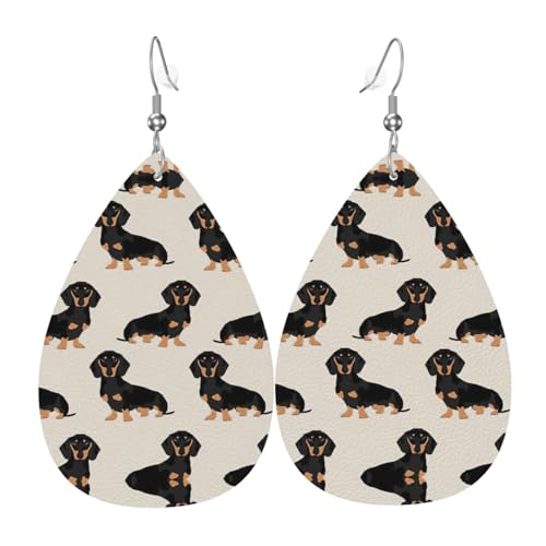 Dackel Hund Teardrop Leder Ohrringe Damen Druck Anhänger mit Haken Mode Vintage Party Alltag, Einheitsgröße, Leder Dackel Hund Teardrop Leder Ohrringe Damen Druck Anhänger mit Haken Mode Vintage Party Alltag, Einheitsgröße, Leder von FHIZOAL