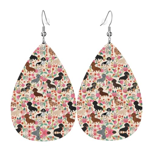 Dackel Teardrop Leder Ohrringe Damen Druck Anhänger mit Haken Mode Vintage Party Alltag, Einheitsgröße, Leder Dackel Teardrop Leder Ohrringe Damen Druck Anhänger mit Haken Mode Vintage Party Alltag, Einheitsgröße, Leder von FHIZOAL