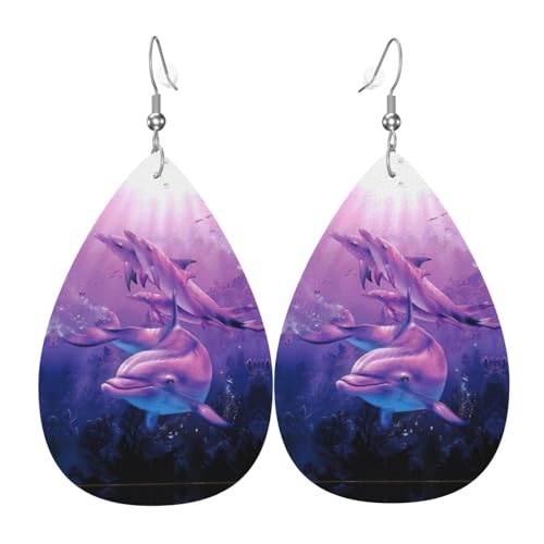 Delfine Art Teardrop Leder Ohrringe Damen Druck Anhänger mit Haken Mode Vintage Party Alltag, Einheitsgröße, Leder Delfine Art Teardrop Leder Ohrringe Damen Druck Anhänger mit Haken Mode Vintage Party Alltag, Einheitsgröße, Leder von FHIZOAL