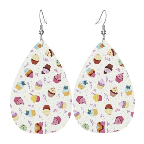Delicious Cupcakes Teardrop Leder Ohrringe Damen Druck Anhänger mit Haken Mode Vintage Party Alltag, Einheitsgröße, Leder Delicious Cupcakes Teardrop Leder Ohrringe Damen Druck Anhänger mit Haken Mode Vintage Party Alltag, Einheitsgröße, Leder von FHIZOAL