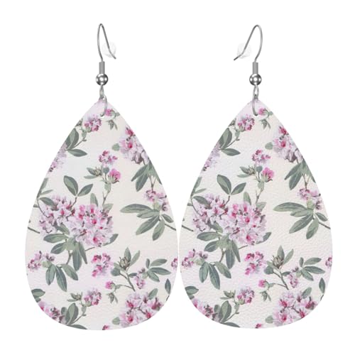 Dusky Rose Teardrop Leder Ohrringe Damen Druck Anhänger mit Haken Mode Vintage Party Alltag, Einheitsgröße, Leder von FHIZOAL