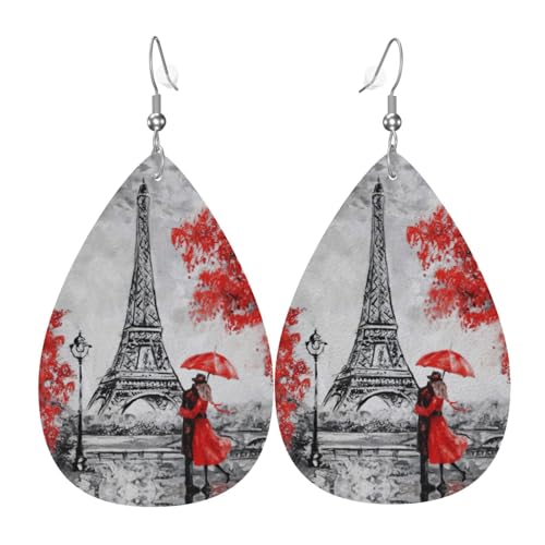 Eiffelturm Paris Malerei Teardrop Leder Ohrringe Damen Druck Anhänger mit Haken Mode Vintage Party Alltag, Einheitsgröße, Leder Eiffelturm Paris Malerei Teardrop Leder Ohrringe Damen Druck Anhänger mit Haken Mode Vintage Party Alltag, Einheitsgröße, Leder von FHIZOAL