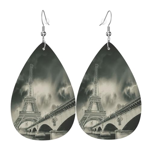 Eiffelturm Teardrop Leder Ohrringe Damen Druck Anhänger mit Haken Mode Vintage Party Alltag, Einheitsgröße, Leder Eiffelturm Teardrop Leder Ohrringe Damen Druck Anhänger mit Haken Mode Vintage Party Alltag, Einheitsgröße, Leder von FHIZOAL