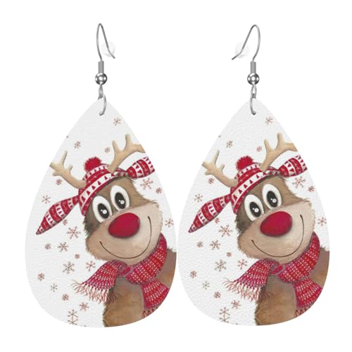 Elch Weihnachtshaus Teardrop Leder Ohrringe Damen Druck Anhänger mit Haken Mode Vintage Party Alltag, Einheitsgröße, Leder Elch Weihnachtshaus Teardrop Leder Ohrringe Damen Druck Anhänger mit Haken Mode Vintage Party Alltag, Einheitsgröße, Leder von FHIZOAL