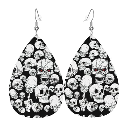 Evil Skull Teardrop Leder Ohrringe Damen Druck Anhänger mit Haken Mode Vintage Party Alltag, Einheitsgröße, Leder Evil Skull Teardrop Leder Ohrringe Damen Druck Anhänger mit Haken Mode Vintage Party Alltag, Einheitsgröße, Leder von FHIZOAL