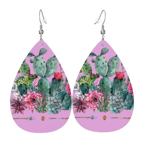 Exotische Kaktus Pfeil Muster Teardrop Leder Ohrringe Damen Druck Anhänger mit Haken Mode Vintage Party Alltag, Einheitsgröße, Leder Exotische Kaktus Pfeil Muster Teardrop Leder Ohrringe Damen Druck Anhänger mit Haken Mode Vintage Party Alltag, Einheitsgröße, Leder von FHIZOAL
