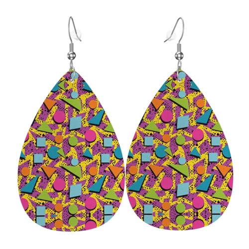 Farbige Memphis Teardrop Leder Ohrringe Damen Druck Anhänger mit Haken Mode Vintage Party Alltag, Einheitsgröße, Leder Farbige Memphis Teardrop Leder Ohrringe Damen Druck Anhänger mit Haken Mode Vintage Party Alltag, Einheitsgröße, Leder von FHIZOAL