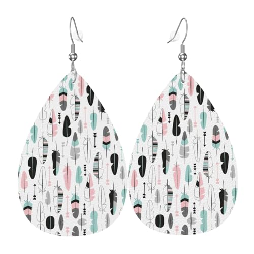 Feder Teardrop Leder Ohrringe Damen Druck Anhänger mit Haken Mode Vintage Party Alltag, Einheitsgröße, Leder Feder Teardrop Leder Ohrringe Damen Druck Anhänger mit Haken Mode Vintage Party Alltag, Einheitsgröße, Leder von FHIZOAL