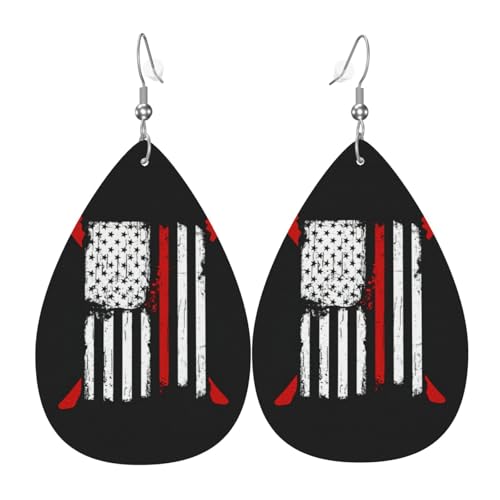 Feuerwehrmann Amerikanische Flagge Teardrop Leder Ohrringe Damen Druck Anhänger mit Haken Mode Vintage Party Alltag, Einheitsgröße, Leder Feuerwehrmann Amerikanische Flagge Teardrop Leder Ohrringe Damen Druck Anhänger mit Haken Mode Vintage Party Alltag, Einheitsgröße, Leder von FHIZOAL