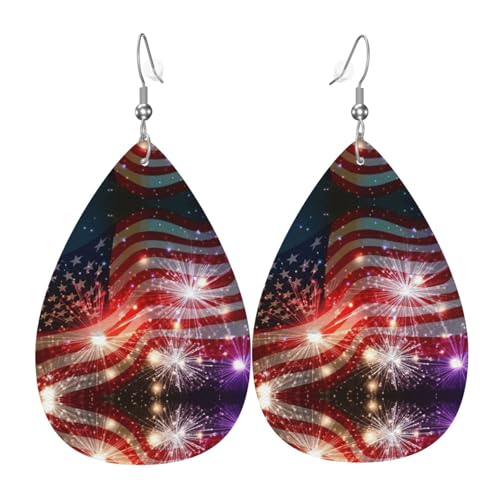 Fireworks Amerikanische Flagge Teardrop Leder Ohrringe Damen Druck Anhänger mit Haken Mode Vintage Party Alltag, Einheitsgröße, Leder Fireworks Amerikanische Flagge Teardrop Leder Ohrringe Damen Druck Anhänger mit Haken Mode Vintage Party Alltag, Einheitsgröße, Leder von FHIZOAL