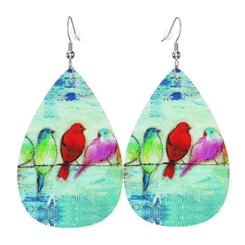 Five Singing Birds Teardrop Leather Earrings Ladies Print Pendant With Hook Fashion Vintage Party Daily Wear, Einheitsgröße, Leder Five Singing Birds Teardrop Leather Earrings Ladies Print Pendant With Hook Fashion Vintage Party Daily Wear, Einheitsgröße, Leder von FHIZOAL