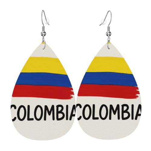 Flagge von Kolumbien Teardrop Leder Ohrringe Damen Druck Anhänger mit Haken Mode Vintage Party Alltag, Einheitsgröße, Leder Flagge von Kolumbien Teardrop Leder Ohrringe Damen Druck Anhänger mit Haken Mode Vintage Party Alltag, Einheitsgröße, Leder von FHIZOAL