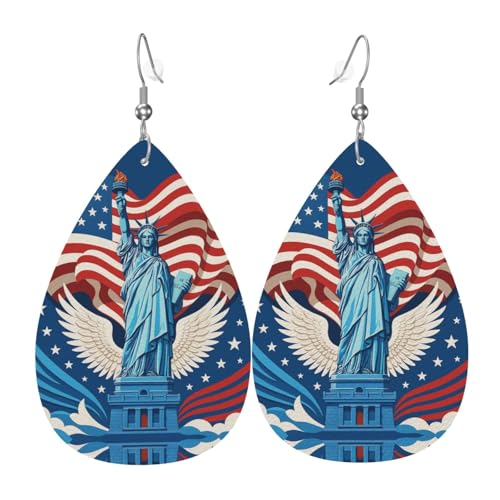 Freiheitsstatue Teardrop Leder Ohrringe Damen Druck Anhänger mit Haken Mode Vintage Party Alltag, Einheitsgröße, Leder von FHIZOAL