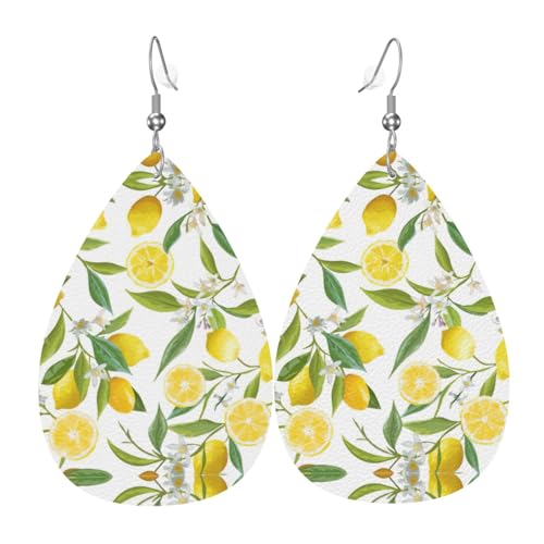 Frische tropische Zitronen Teardrop Leder Ohrringe Damen Druck Anhänger mit Haken Mode Vintage Party Alltag, Einheitsgröße, Leder Frische tropische Zitronen Teardrop Leder Ohrringe Damen Druck Anhänger mit Haken Mode Vintage Party Alltag, Einheitsgröße, Leder von FHIZOAL