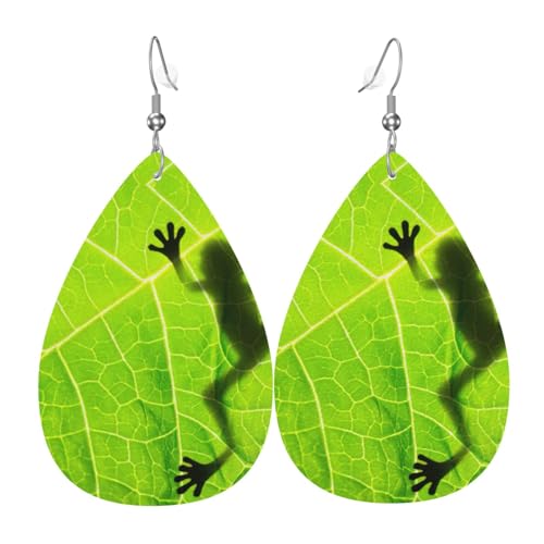Froschblätter Teardrop Leder Ohrringe Damen Druck Anhänger mit Haken Mode Vintage Party Alltag, Einheitsgröße, Leder Froschblätter Teardrop Leder Ohrringe Damen Druck Anhänger mit Haken Mode Vintage Party Alltag, Einheitsgröße, Leder von FHIZOAL