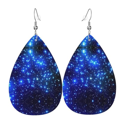 Galaxy Stars Teardrop Leder Ohrringe Damen Druck Anhänger mit Haken Mode Vintage Party Alltag, Einheitsgröße, Leder von FHIZOAL