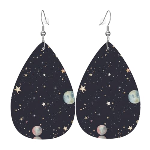 Galaxy Teardrop Leder Ohrringe Damen Druck Anhänger mit Haken Mode Vintage Party Alltag, Einheitsgröße, Leder Galaxy Teardrop Leder Ohrringe Damen Druck Anhänger mit Haken Mode Vintage Party Alltag, Einheitsgröße, Leder von FHIZOAL