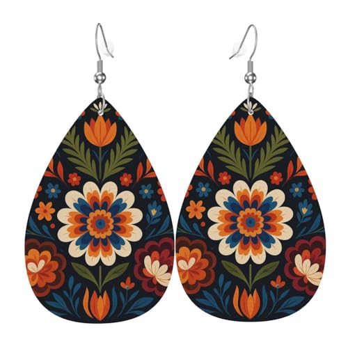Geometrische Blumen Teardrop Leder Ohrringe Damen Druck Anhänger mit Haken Mode Vintage Party Alltag, Einheitsgröße, Leder Geometrische Blumen Teardrop Leder Ohrringe Damen Druck Anhänger mit Haken Mode Vintage Party Alltag, Einheitsgröße, Leder von FHIZOAL