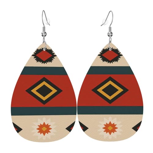 Geometrische Trib Teardrop Leder Ohrringe Damen Druck Anhänger mit Haken Mode Vintage Party Alltag, Einheitsgröße, Leder von FHIZOAL